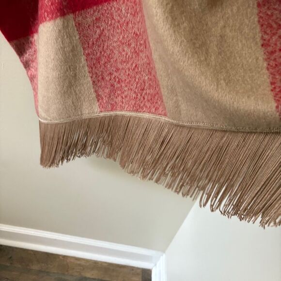 Adam Lippes for Target Red Tan Poncho Sweater Fringe & Tassel Women's 3X/4X Grea - Picture 8 of 12